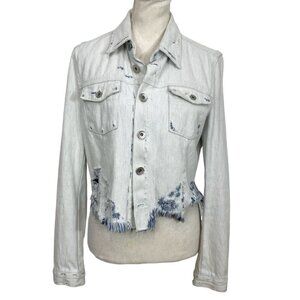 THEYSKENS' THEORY JENJA LIGHT WASH DISTRESSED CROPPED DENIM JACKET - 6